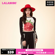 lalabobo24春夏水果，撞色白色圆领套头长袖，t恤女lbda-wsdt29