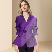 欧美名媛高级感紫色，西装外套女春季2024收腰气质，通勤职业西服