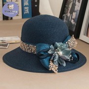 帽子女防晒草帽，花朵洋气太阳帽可折叠韩版夏季时尚沙滩遮阳帽