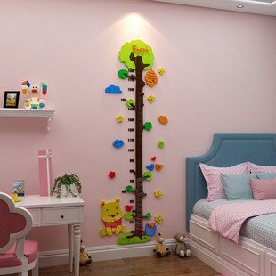 儿童身高墙贴亚克力3d立体测量尺卡通卧室房间，装饰布置可移除壁纸