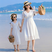 高端母女雪纺裙亲子装夏装泰国夏威夷三亚海边旅游女童沙滩连衣裙