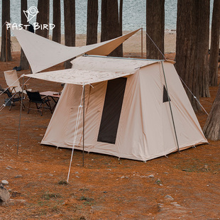 户外露营大型家庭多人加厚防雨放晒便携式棉布露营帐篷，多人野餐款