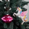 跨境圣诞树挂件粉色大嘴唇吊饰 飞形独角兽玻璃圣诞节装饰品