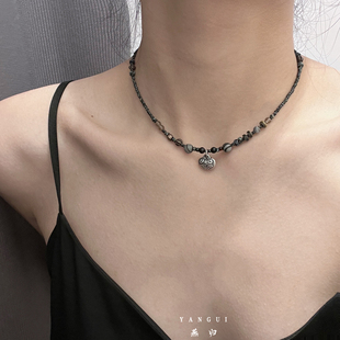 原创「平安锁」手工纯银锁骨，链复古串珠，设计感小众项链女夏新中式
