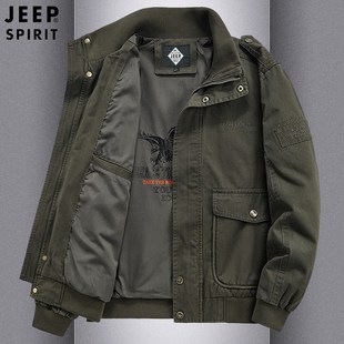 jeep吉普纯棉春秋款男士夹克，多口袋大码中年，美式复古工装军旅外套