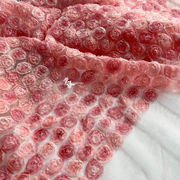 粉色小玫瑰立体花朵网纱创意刺绣披肩连衣裙蓬蓬裙服装设计师面料