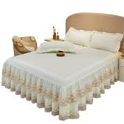 1.8m2.01.5欧式床裙式床罩纯色刺绣，蕾丝纱花边床单米床套夏季防滑
