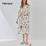 Fabrique 后花园 印花泡泡袖系带连衣裙2023夏季度假风裙子女