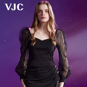VJC/威杰思A2024春夏女装法式方领蕾丝绣花雪纺衫修身上衣