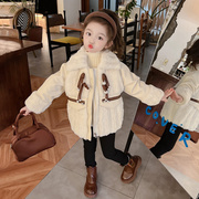 女童加厚毛毛衣(毛毛衣)冬季2023韩版洋气儿童珍珠，扣皮草保暖冬装外套