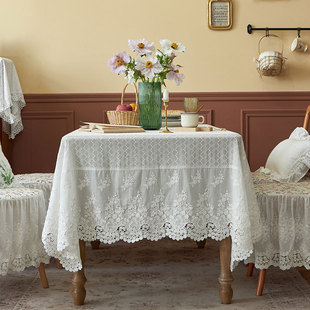 法式蕾丝桌布高级感白色欧式餐桌美式全棉北欧ins轻奢茶几长方形