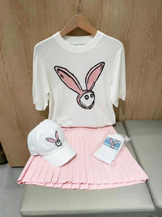 韩版出口高尔夫女士春夏运动短袖T恤针织上衣A字百褶裙裤套装