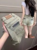 辣妹美式复古牛仔短裤女2024夏季高腰显瘦设计感A字超短热裤