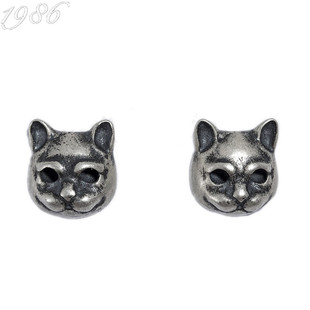 s925纯银猫咪耳钉女复古泰银3D立体加菲猫动物耳骨钉可爱小猫耳环