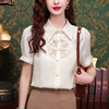 中式女装国风盘扣短袖刺绣衬衣，夏季雪纺衬衫，复古薄款上衣小衫