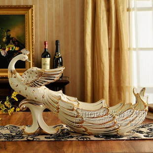 欧l式创意陶瓷孔雀果盘，套装大号水果盘奢华客厅高档茶几摆件装饰
