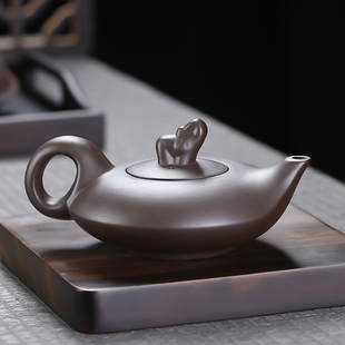 紫砂如意吉祥壶功夫茶具陶瓷茶壶纯色家用泡茶器可养半手工单壶小