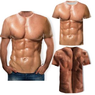 创意搞笑猛男肌肉奇葩衣服潮男短袖，t恤3d立体图案个性假胸腹肌衫