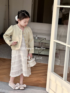 韩版儿童外套24春装女童洋气小香风淡黄色圆弧下摆宝宝外套