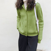 鬼马少女牛油果绿毛衣外套，女复古ins糖果，色单排扣抹茶绿针织开衫