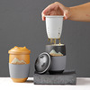 釉画彩黑马克杯过滤带盖三件套水杯办公旅行便携茶具茶杯陶瓷