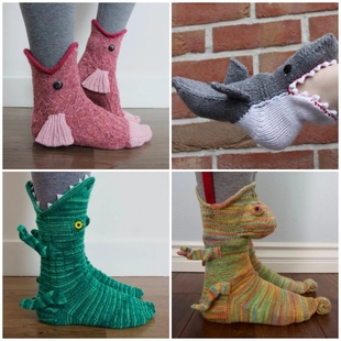 欧美风保暖冬季针织鳄鱼，袜变色龙鲨鱼卡通，袜可爱创意动物毛线袜