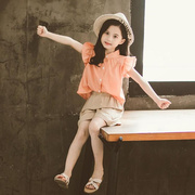 女童夏装2022韩版洋气时髦套装夏季儿童装，大童时尚无袖两件套