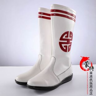 女士蒙古靴成人日常民族风白色红色高筒靴子蒙古元素舞蹈靴舞鞋