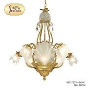 茱莉安法式欧式奢华典雅铜玻璃花朵，贝壳造型吊灯别墅灯具装饰