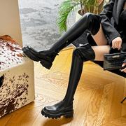 爱格琳方糖系列过膝长筒靴，女2023春秋显瘦厚底，骑士靴瘦瘦靴女