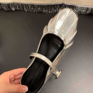 2024法式银色半拖内增高5cm贝壳款式玛丽珍小个子时尚增高单鞋