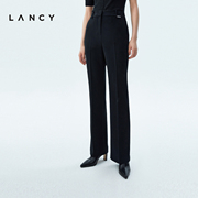 LANCY/朗姿2023秋季高腰黑色西装阔腿裤子女职业西装裤子