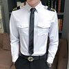空少制服装男长袖衬衫飞行员，超大码修身个性，肩章白色衬衣工作服潮