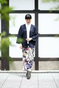 sousou日本京都设计师女毛料木质纽扣宽袖和服袖上衣外套深紺