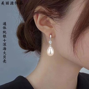 s925纯银耳扣水钻玛瑙耳环，女珍珠耳坠，防过敏韩版个性气质银饰