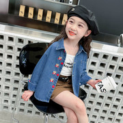 女童春夏装长袖牛仔外套韩版中小童时尚洋气童装女孩夹克儿童上衣