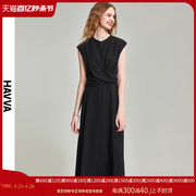 havva2024夏季连衣裙小众设计中长款黑色气质雪纺，裙子女q81810