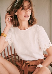 23年法式小众简洁设计感基础，款袖口蕾丝，花边短袖t恤多色