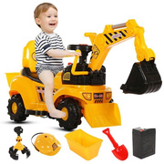 儿童电动挖掘机可坐可骑挖土机宝宝，玩具车吊钩机机音乐四轮工程车