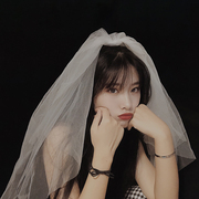 韩式新娘短款双层头纱女亲子，写真闺蜜网红拍照道具头饰超仙森系沙