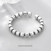 小众气质饰品s925纯银个性，复古圆形开口戒指，韩版简约925银指环女
