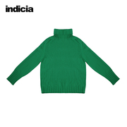 indicia100%羊毛高领绿色毛衣，黄色针织衫上衣，冬季女装潮