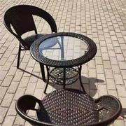 阳台小桌子藤编圆形茶几钢化玻璃，休闲小圆桌，小茶桌椅组合简易茶几