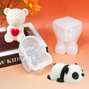 情人节抱心小熊硅胶蛋糕，模具慕斯模卡通4寸熊猫，蜡烛模具烘焙用具