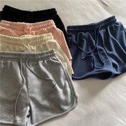7703纯色侧拼短裤!性价比，夏季毛圈棉布，休闲热裤女士卫裤