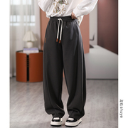 shuye裤型升级2024春季美式复古弧形设计弯，裤女拼接长卫裤
