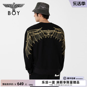 BOYLONDON潮牌男春夏金色logo老鹰刺绣圆领套头卫衣N03005