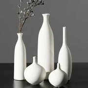 现代简约风白色素烧拉丝陶瓷花瓶套装样板间客厅餐桌面家居摆件