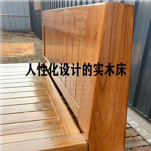 原实木床单双人老榆木床硬板1.5米简约1.2米平尾大料床结实木头床