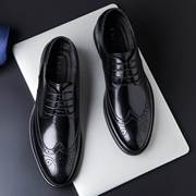 高档品牌英伦风皮鞋，布洛克雕花男鞋商务通勤棕色，皮鞋温州真皮高端